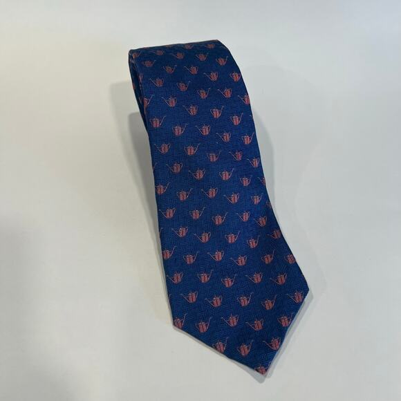The Royal Horticultural Society Men’s 100% Silk Neck Tie Watering Can Blue Pink - Picture 1 of 7